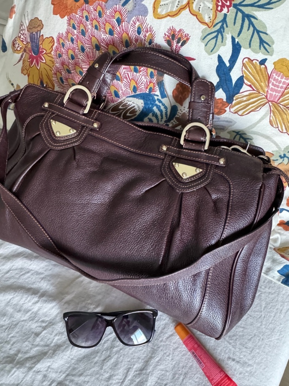 Charles David Leather Satchel Brown Slouchy Tote Shoulder Bag Large Work Bag